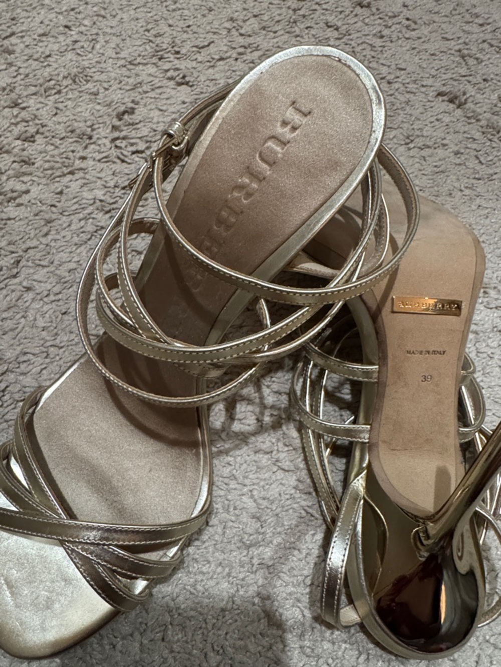Burberry Metallic Gold Strappy Ankle-Wrap Heels - Picture 8 of 8